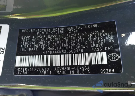 2025 Toyota Camry Se from USA, damaged, VIN 4T1DAACK6SU569136